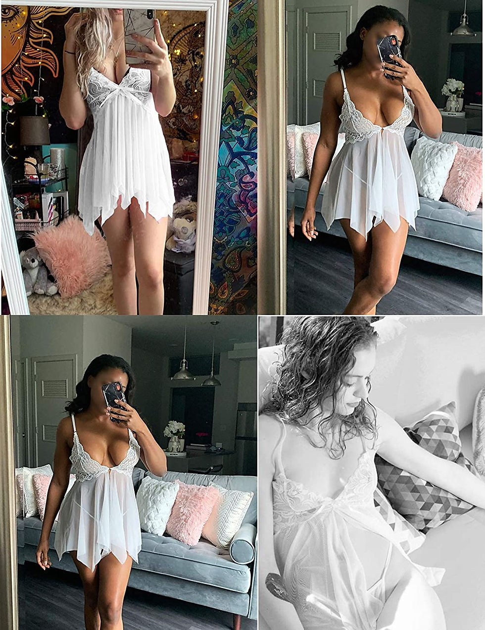 Thumbnail: Avidlove Lingerie for Women Lace Babydoll Sleepwear Boudoir Outfits Plus Size L