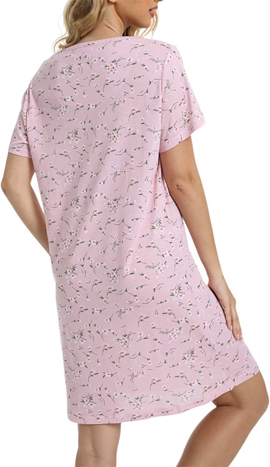 Thumbnail: Womens Nightgowns Short Sleeves Sleepwear Plus Size Casual Soft Printed CrewNec