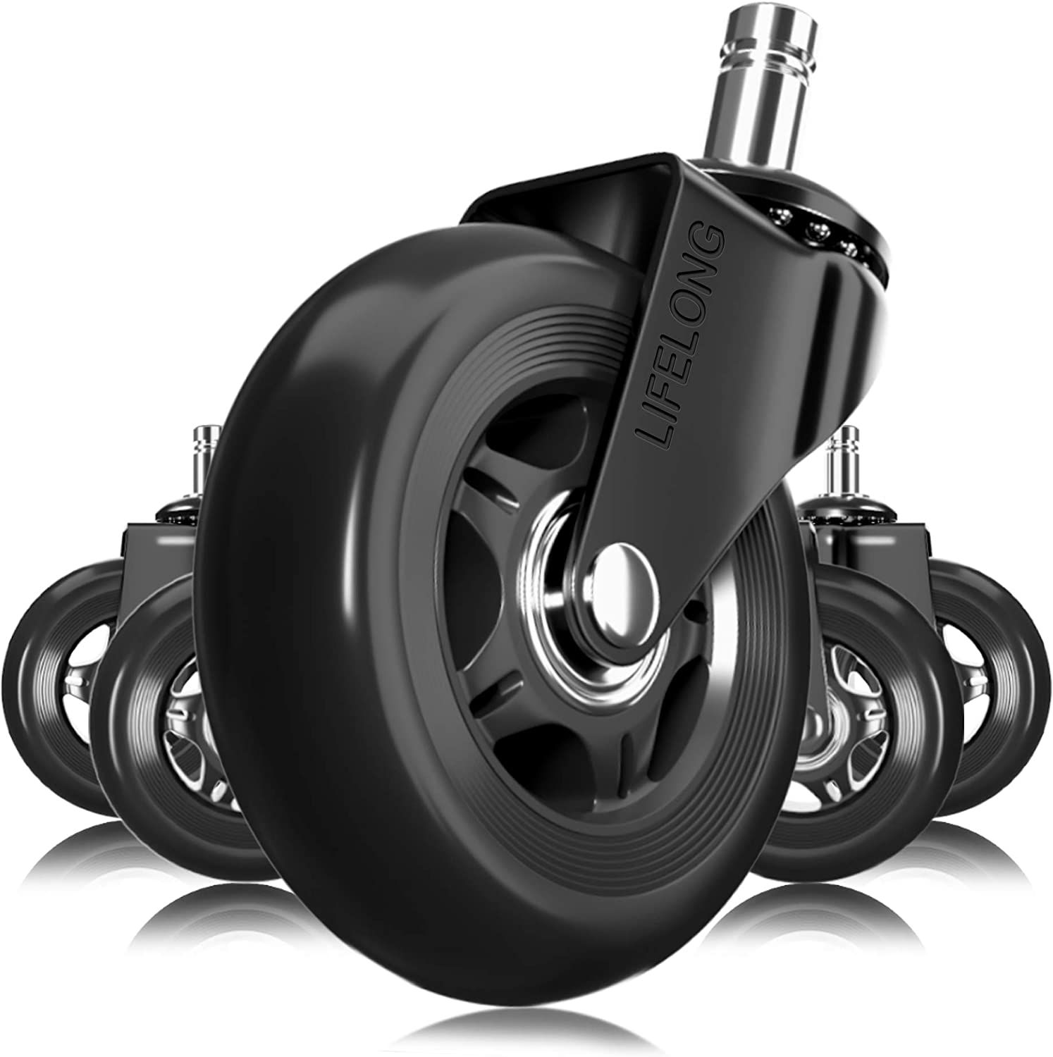 Office Chair Wheels Black Replacement Rubber Chair casters for Hardwood Floors 