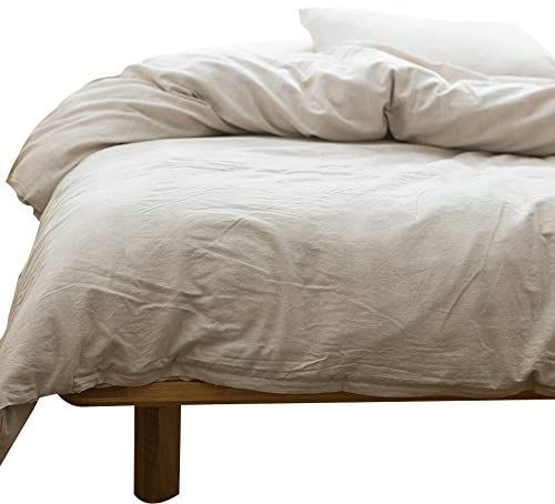 الصورة المصغرة: Washed Cotton Duvet Cover Dark Green Reversible Solid Color Bedding Set Modern 
