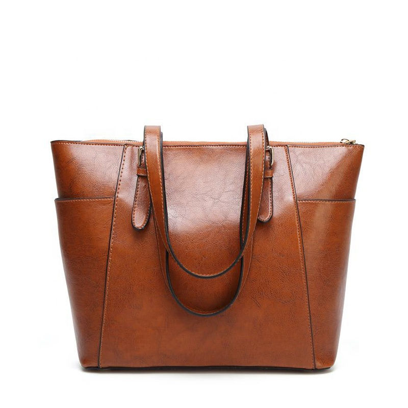Thumbnail: Custom Ladies Large Luxury Work PU Brown Leather Tote Laptop Handbag Women Shou