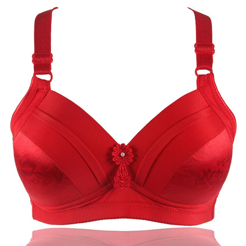 Thumbnail: Women Push Up Bra Cotton Adjustable Gathered Bras Without Steel Ring