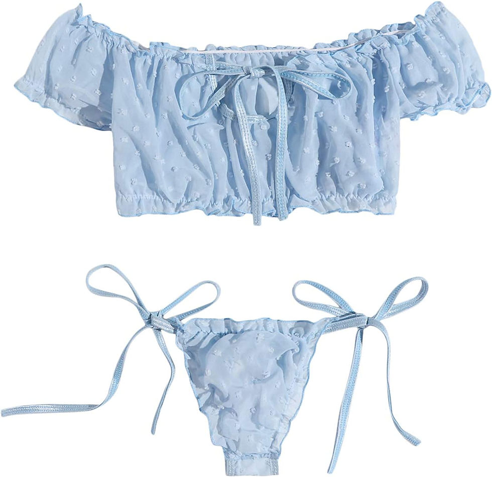 Thumbnail: SheIn Women's Self Tie Ruffle Trim Dobby Mesh Lingerie Set Sexy Bra and Panty