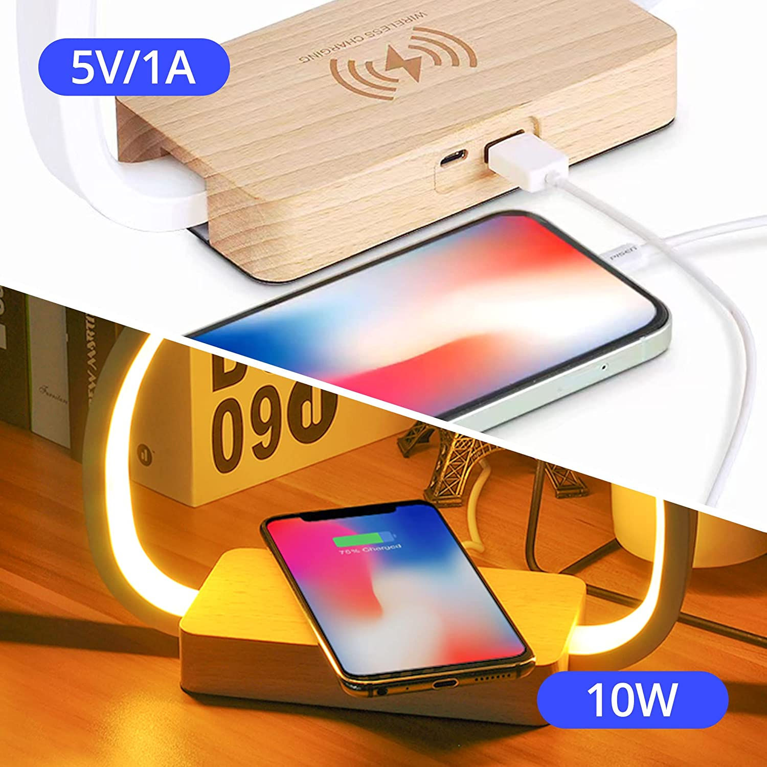 Bedside Table Lamp Qi Wireless Charging Lamp, LED Desk Lamp with Touch Control 