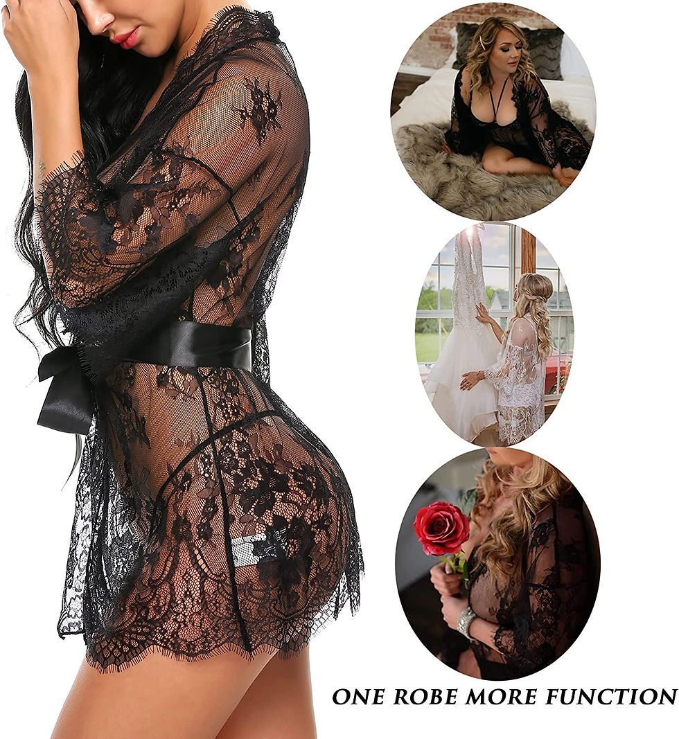 Thumbnail: Avidlove Women's Lace Kimono Robe Babydoll Lingerie Mesh Nightgown S-5XL
