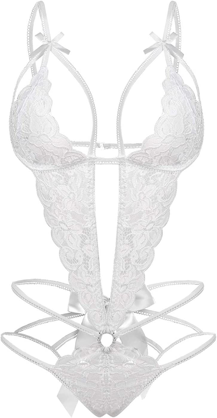 Thumbnail: Donnalla Women's Deep V Lace Teddy One Piece Lingerie Cutout Strappy Lingerie