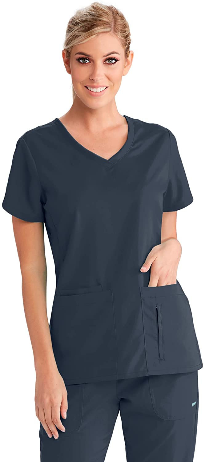 Thumbnail: BARCO Grey's Anatomy Women's Cora Top, Crossover V-Neck Medical Scrub Top w/ 4 