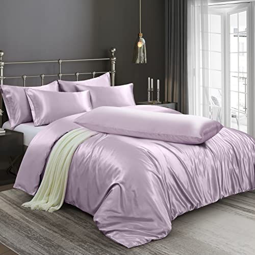 Thumbnail: Ersmak 6 Pieces Satin Duvet Cover Full/Queen Size Luxury Silky Bedding Duvet Co