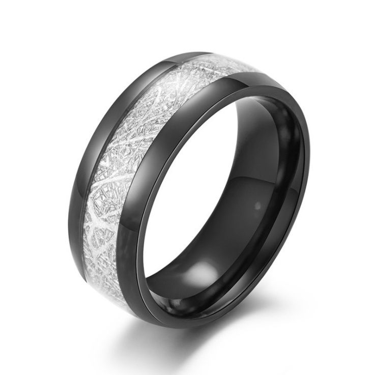 サムネイル： Fashion Men 8mm Silver Tungsten Carbide Ring Vintage Meteorites Pattern Wedding