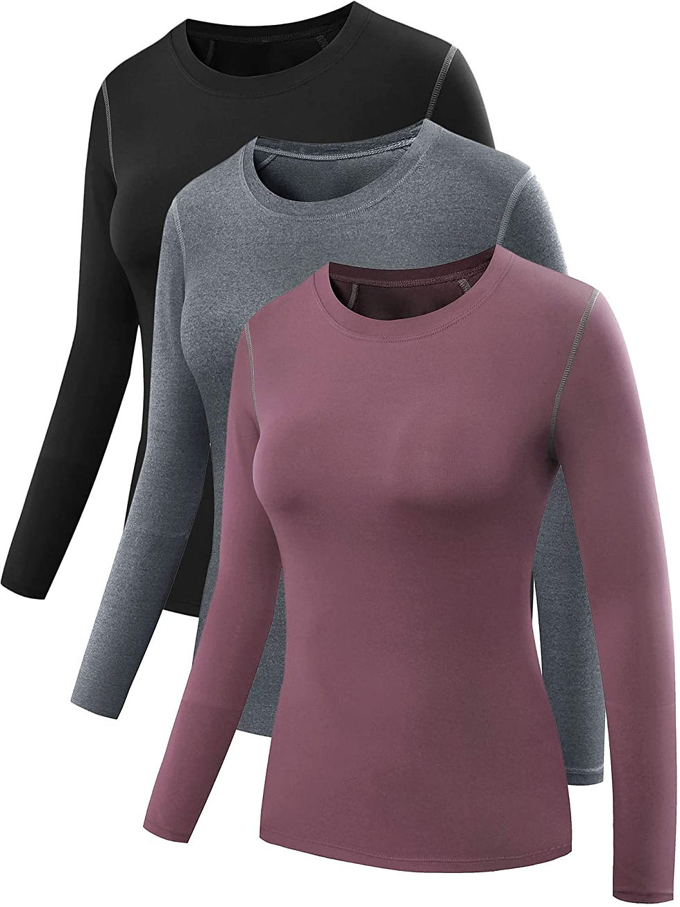 थंबनेल: Neleus Women's 3 Pack Athletic Compression Long Sleeve T Shirt Dry Fit