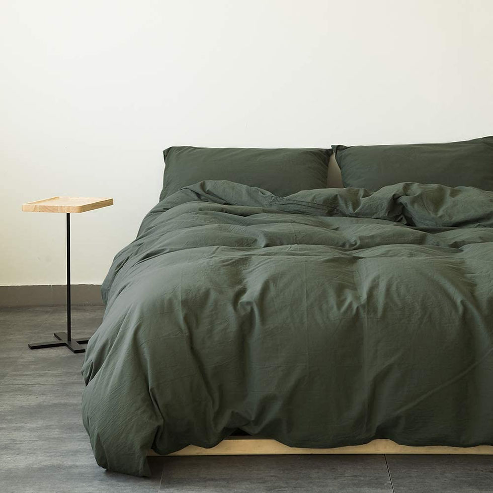 الصورة المصغرة: Washed Cotton Duvet Cover Dark Green Reversible Solid Color Bedding Set Modern 