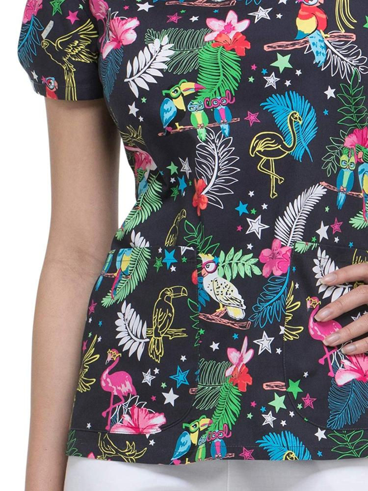 Thumbnail: srubs printed white zipper scrub sets joggers tops medical scrubs medic antiflu