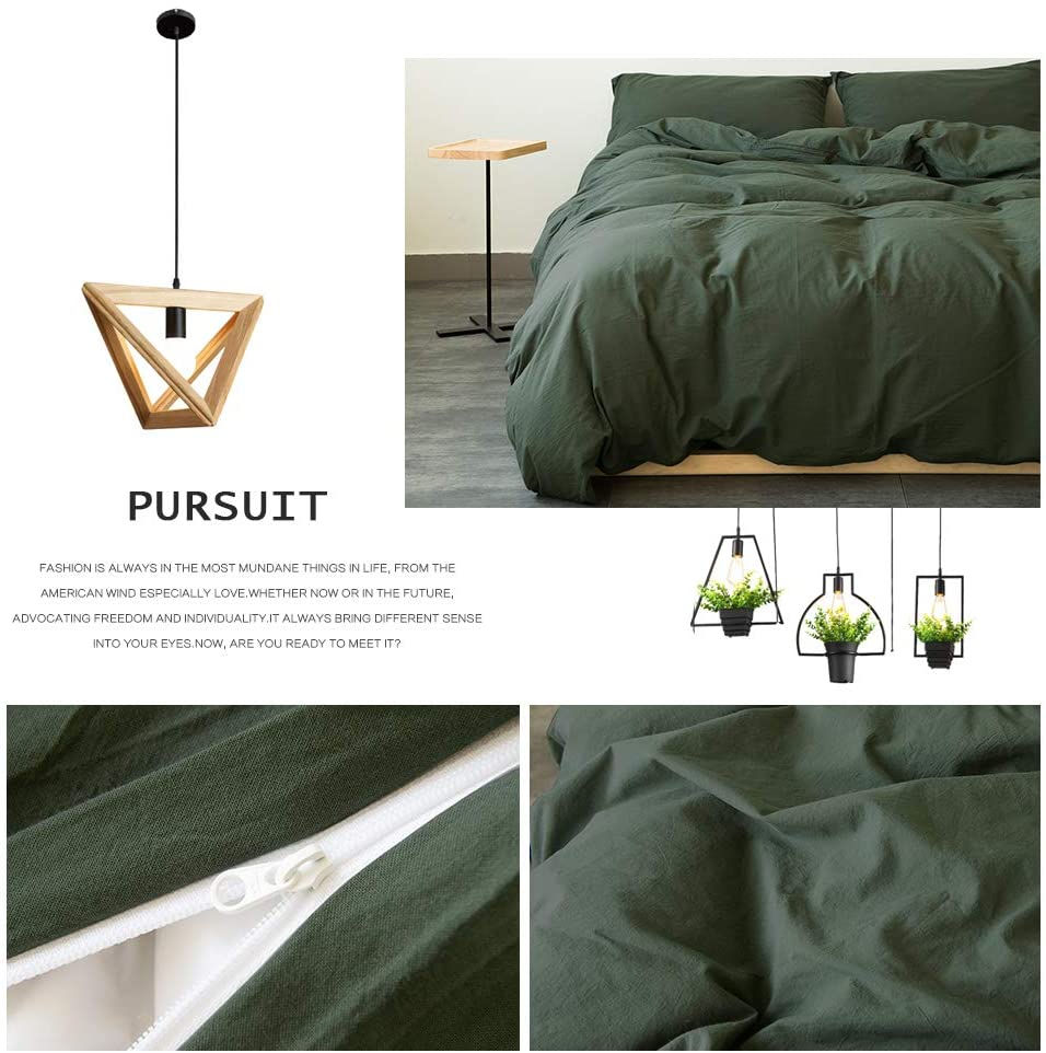الصورة المصغرة: Washed Cotton Duvet Cover Dark Green Reversible Solid Color Bedding Set Modern 