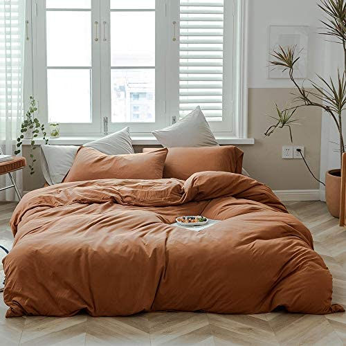 الصورة المصغرة: Washed Cotton Duvet Cover Dark Green Reversible Solid Color Bedding Set Modern 