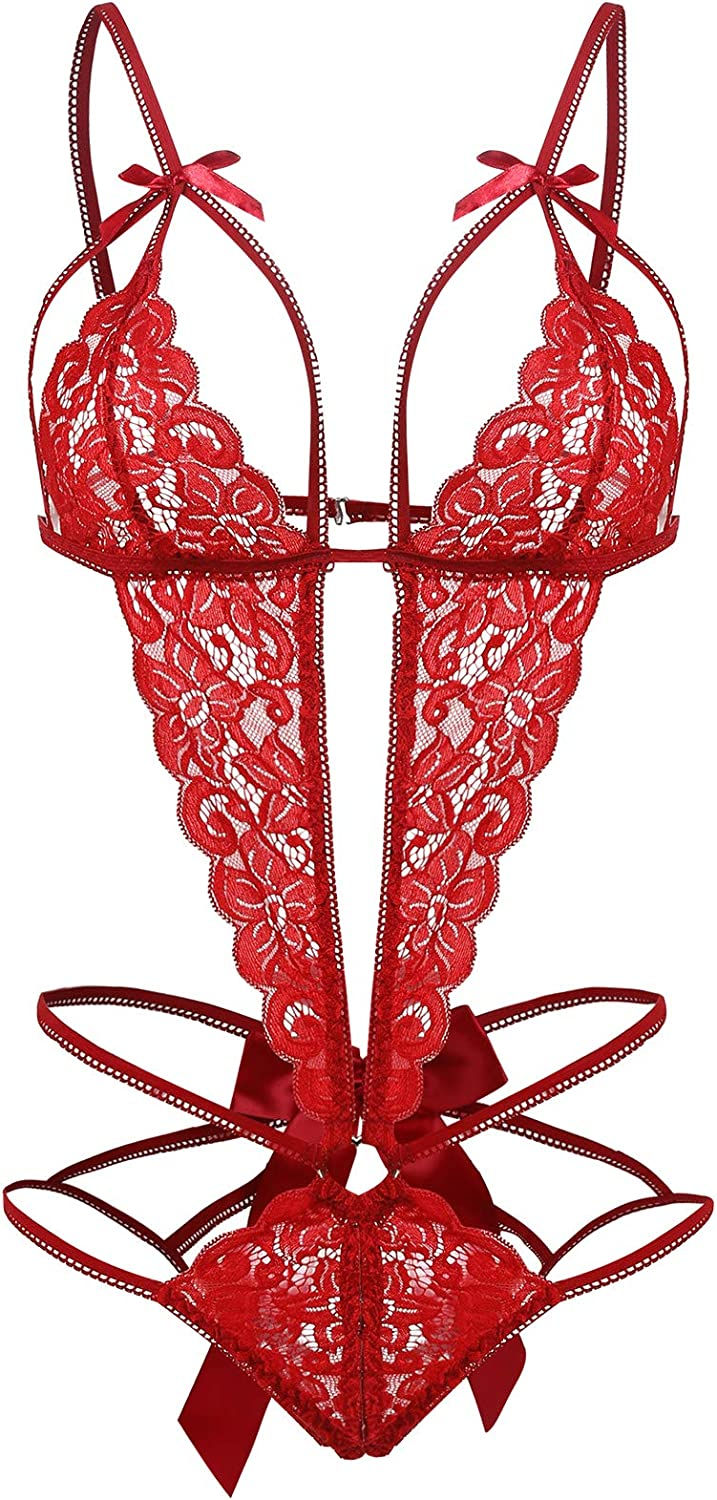 Thumbnail: Donnalla Women's Deep V Lace Teddy One Piece Lingerie Cutout Strappy Lingerie