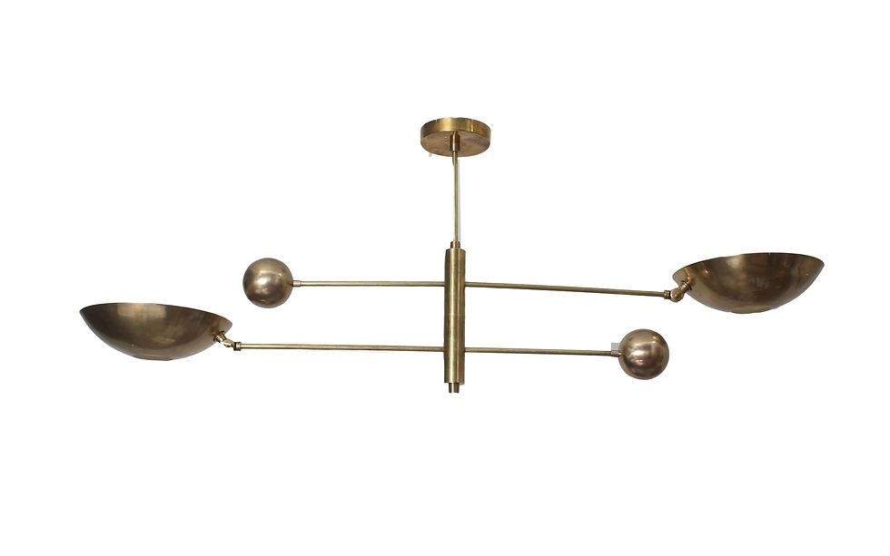 Thumbnail: 2 Light Pendant Mid Century Modern Raw Brass Sputnik chandelier light Fixture
