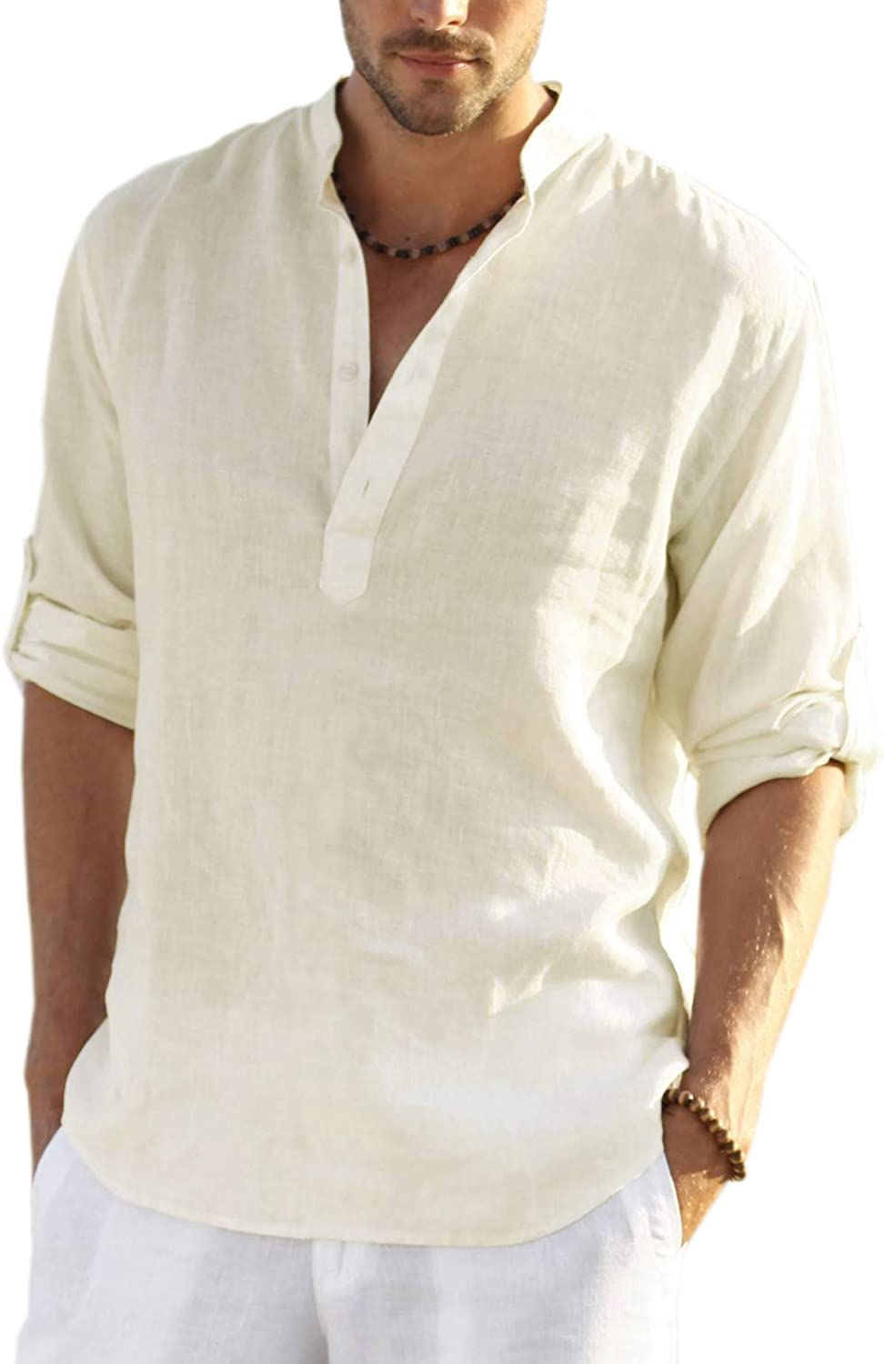 Thumbnail: COOFANDY Men's Casual Long Sleeve Henley Shirts Cotton Linen Premium Beach T-Sh