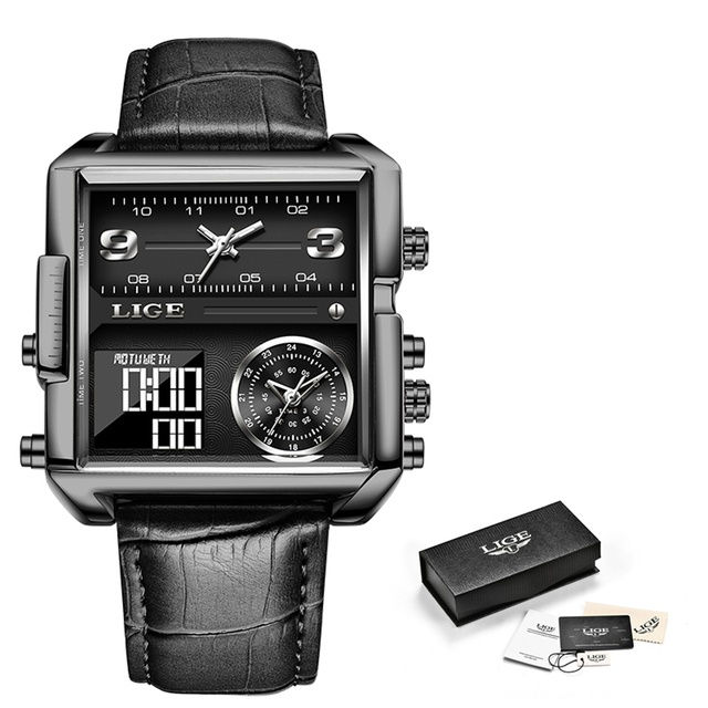 サムネイル： LIGE 2021 New Fashion Square Electronic Digital Watches Top Brand Luxury Ultra-
