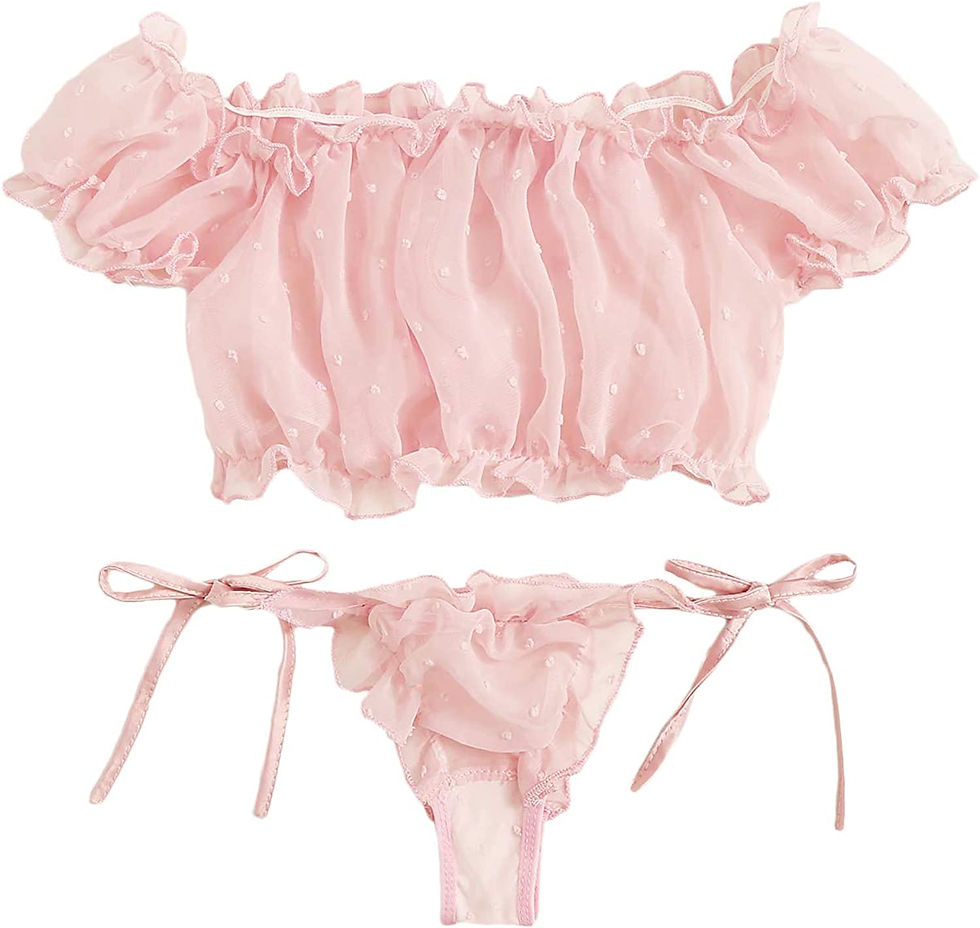 Thumbnail: SheIn Women's Self Tie Ruffle Trim Dobby Mesh Lingerie Set Sexy Bra and Panty