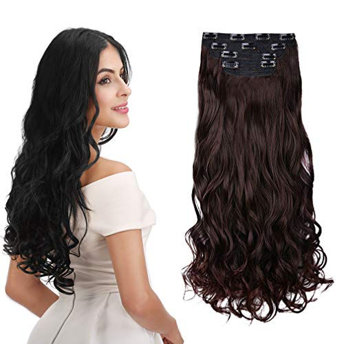 الصورة المصغرة: REECHO 18" Straight Long 4 PCS Set Thick Clip in on Hair Extensions Natural Bla