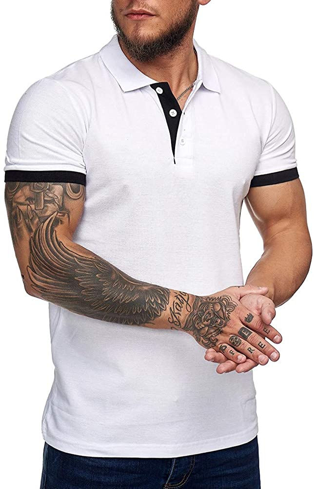 الصورة المصغرة: Zuoyouzi Men's Short Sleeve Casual Slim Fit Polo Shirts Basic Designed Classic 