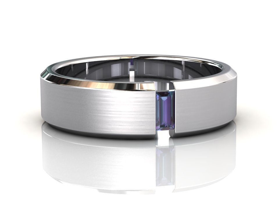 Miniaturbild: Mens Wedding Ring, Mens Alexandrite Wedding Band, 6mm Band, Brushed Finish Cent