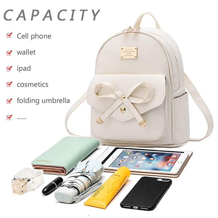 Миниатюра: Girls Bowknot Cute Faux Leather Backpack Mini Backpack Purse for Women, Beige