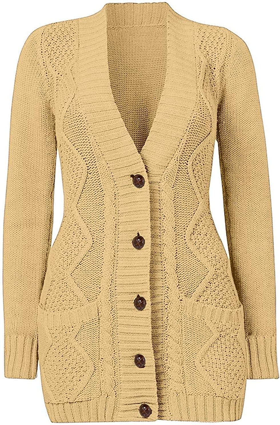 Miniature : Uniarmoire Women Long Sleeve Pocket Knit Cardigans Button Cable Sweater Coat