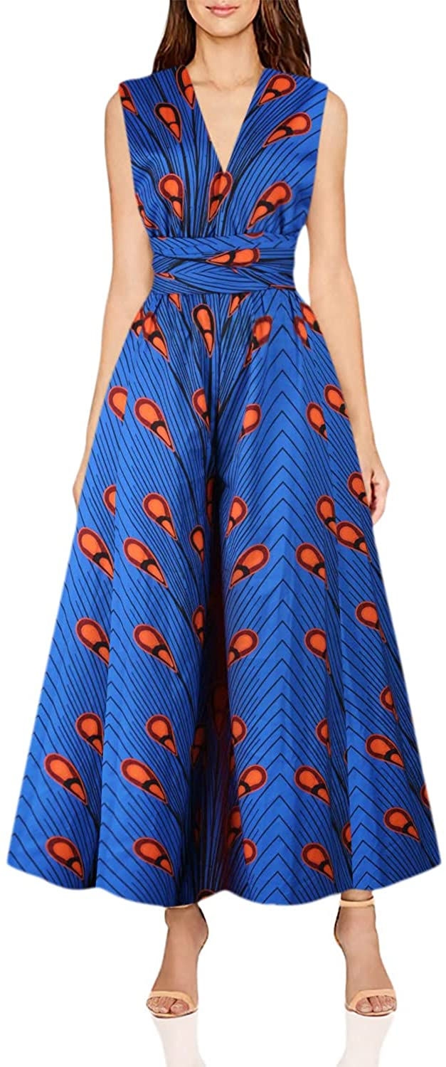 Thumbnail: Vimoisa Women Sexy Boho African Dress Long Maxi Dress V-Neck Multi-Way Dress Pl