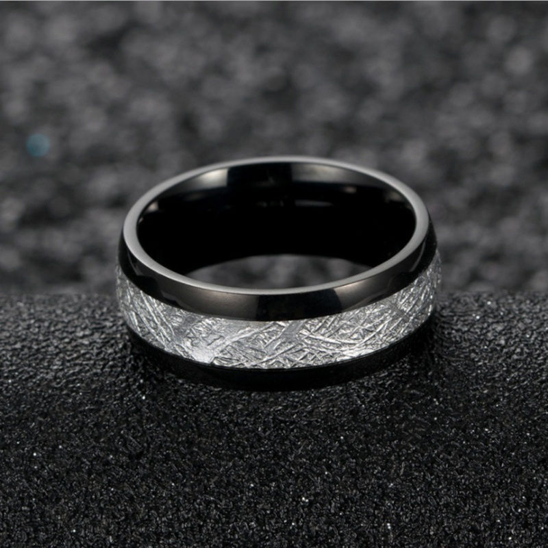 サムネイル： Fashion Men 8mm Silver Tungsten Carbide Ring Vintage Meteorites Pattern Wedding