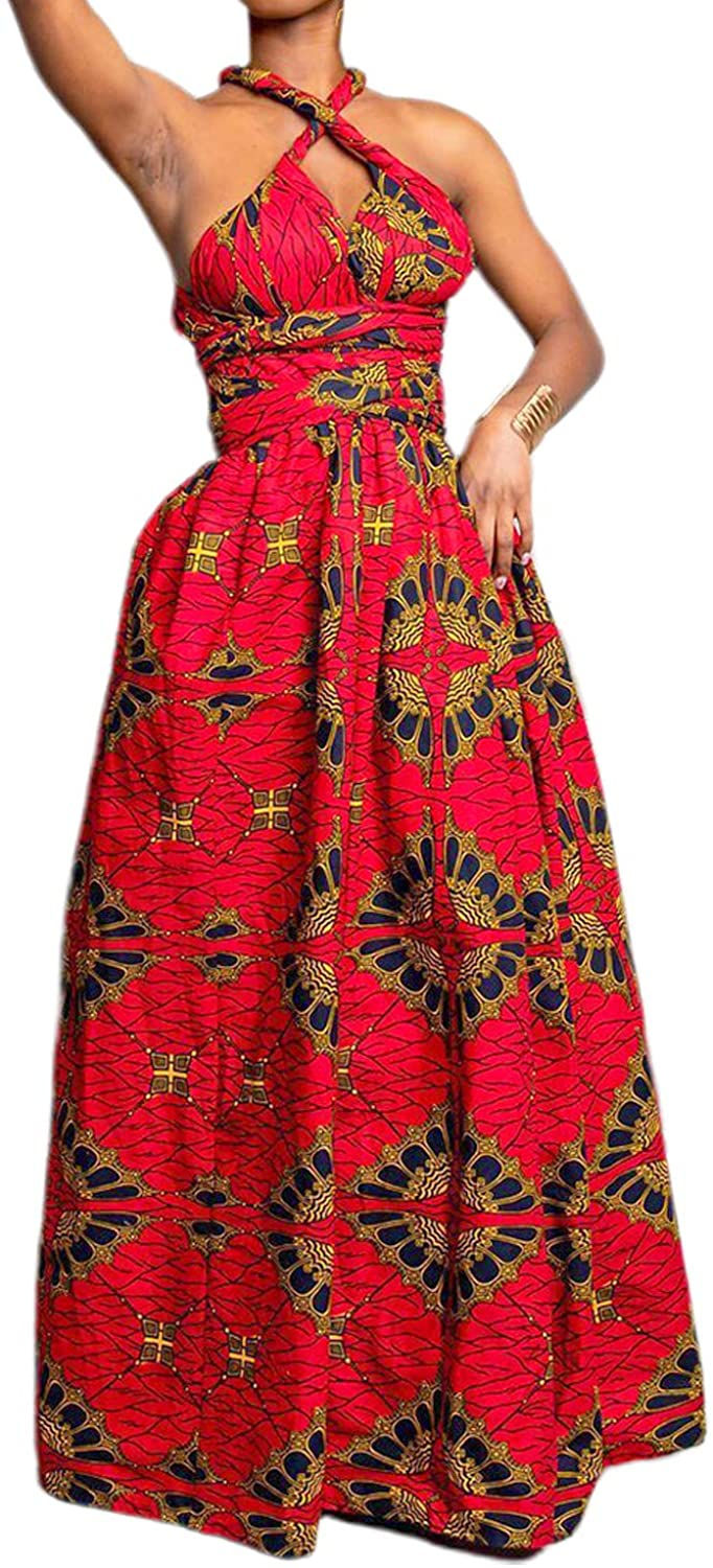 Thumbnail: Vimoisa Women Sexy Boho African Dress Long Maxi Dress V-Neck Multi-Way Dress Pl