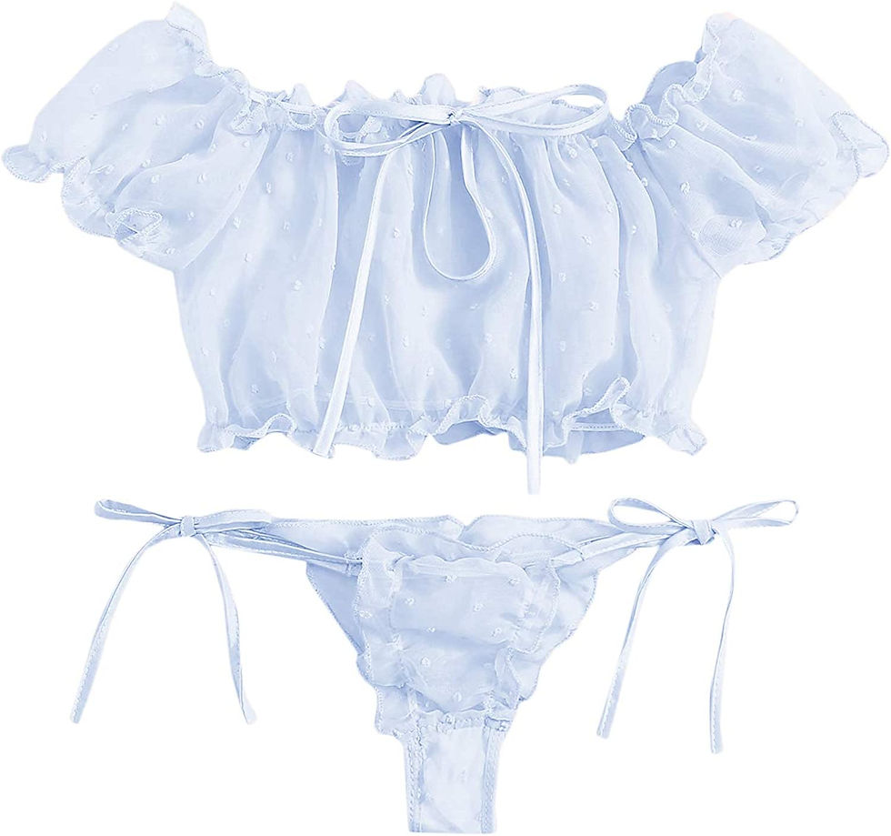 Thumbnail: SheIn Women's Self Tie Ruffle Trim Dobby Mesh Lingerie Set Sexy Bra and Panty