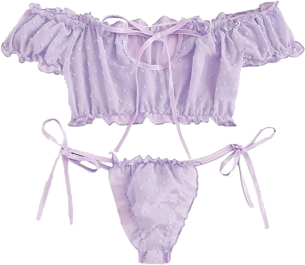 Thumbnail: SheIn Women's Self Tie Ruffle Trim Dobby Mesh Lingerie Set Sexy Bra and Panty