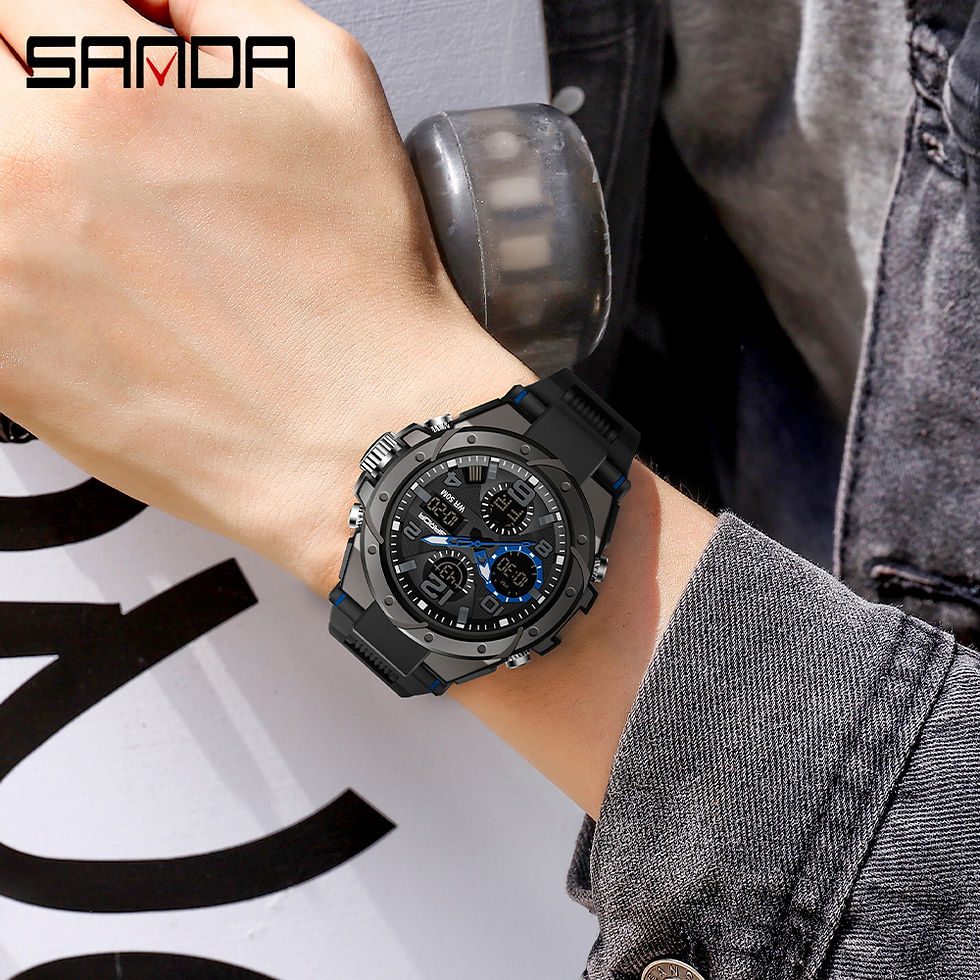 Thumbnail: SANDA 6008 Brand Men Military Sports Watch Digital Quartz Dual Display Watch Wa
