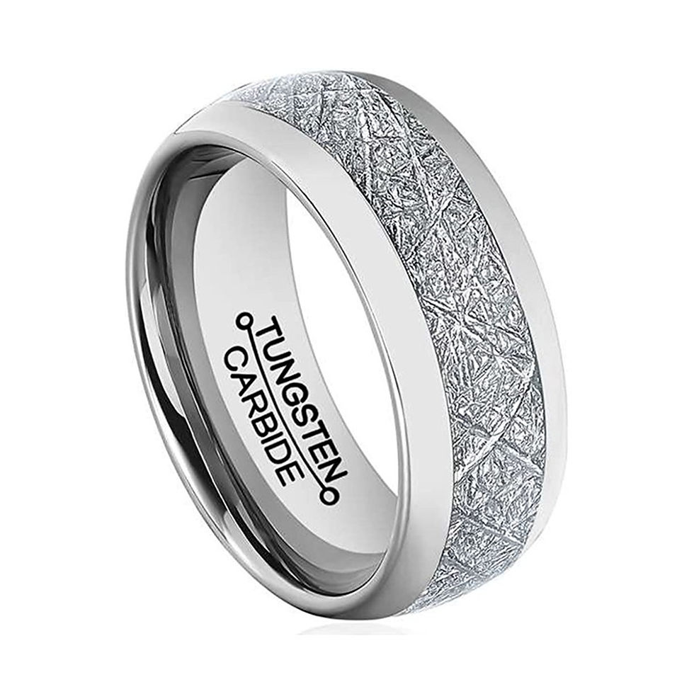 サムネイル： Fashion Men 8mm Silver Tungsten Carbide Ring Vintage Meteorites Pattern Wedding