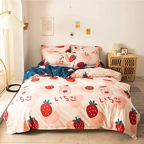 الصورة المصغرة: Xiongfeng Kids Duvet Cover Set Queen Size Girls Peach Fruit Printed Blush Pink 
