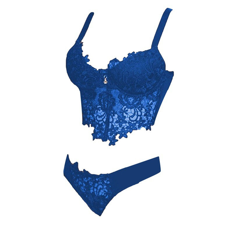 Thumbnail: Sexy Women's Push Up Embroidered Lace Collar Bra Lingerie Thong Set