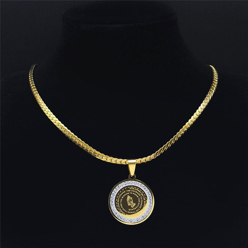 Миниатюра: Crystal Stainless Steel Bible Folded Hands in Prayer Chain Necklaces Men Gold C