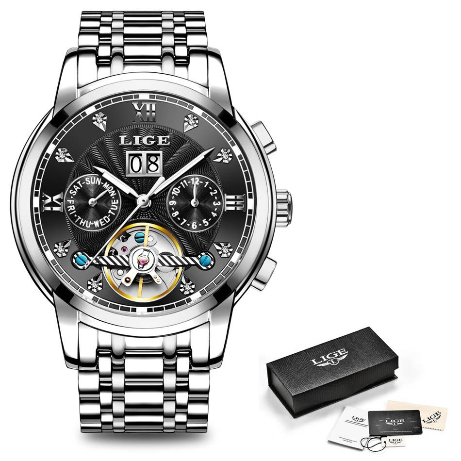 Thumbnail: LIGE Genuine Watch Men Automatic Mechanical Tourbillon Watch Luxury Fashion Sta