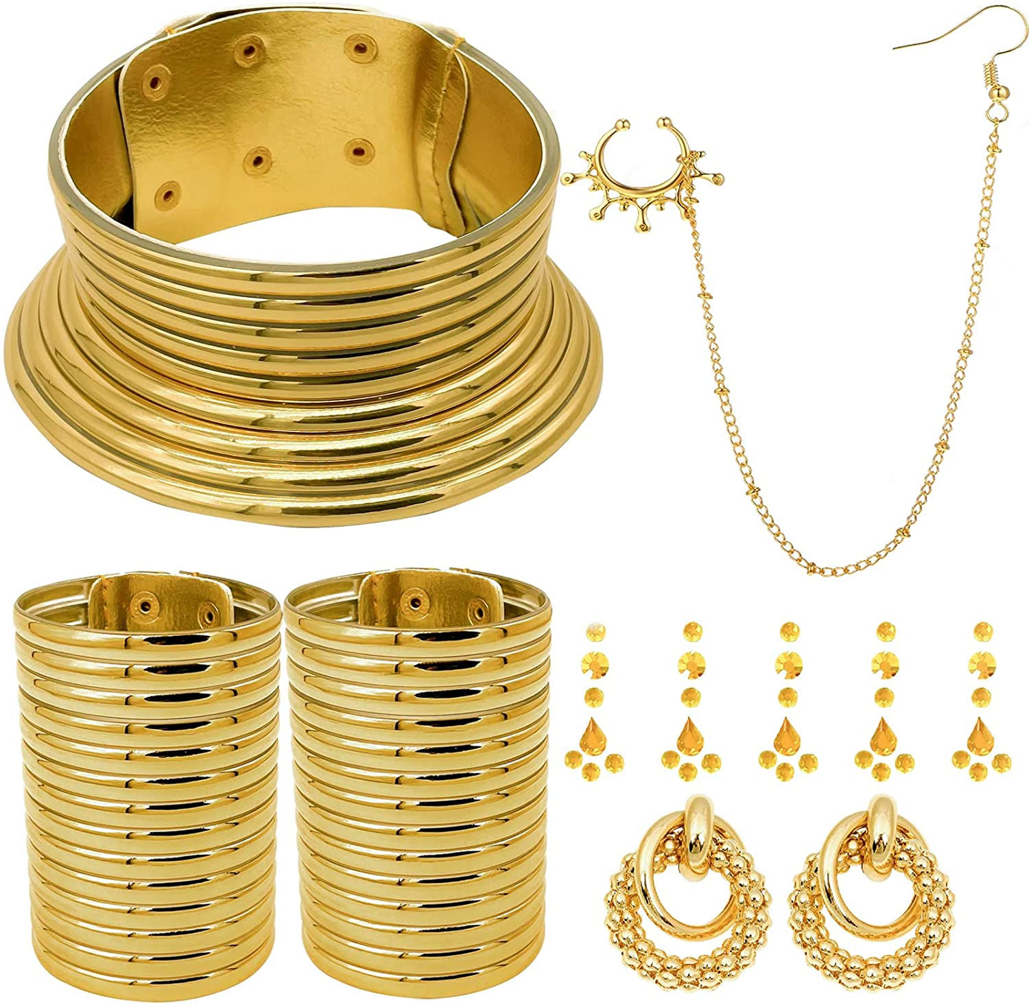 7 PCS African National Vintage Gold Flamboyant Jewelry Set Egypt Choker Bracele