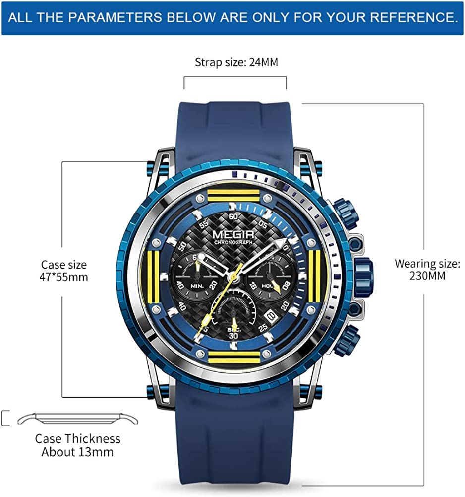 Thumbnail: MEGIR Men's Quartz Sports Watches Chronograph Military Luminous Big Face with S