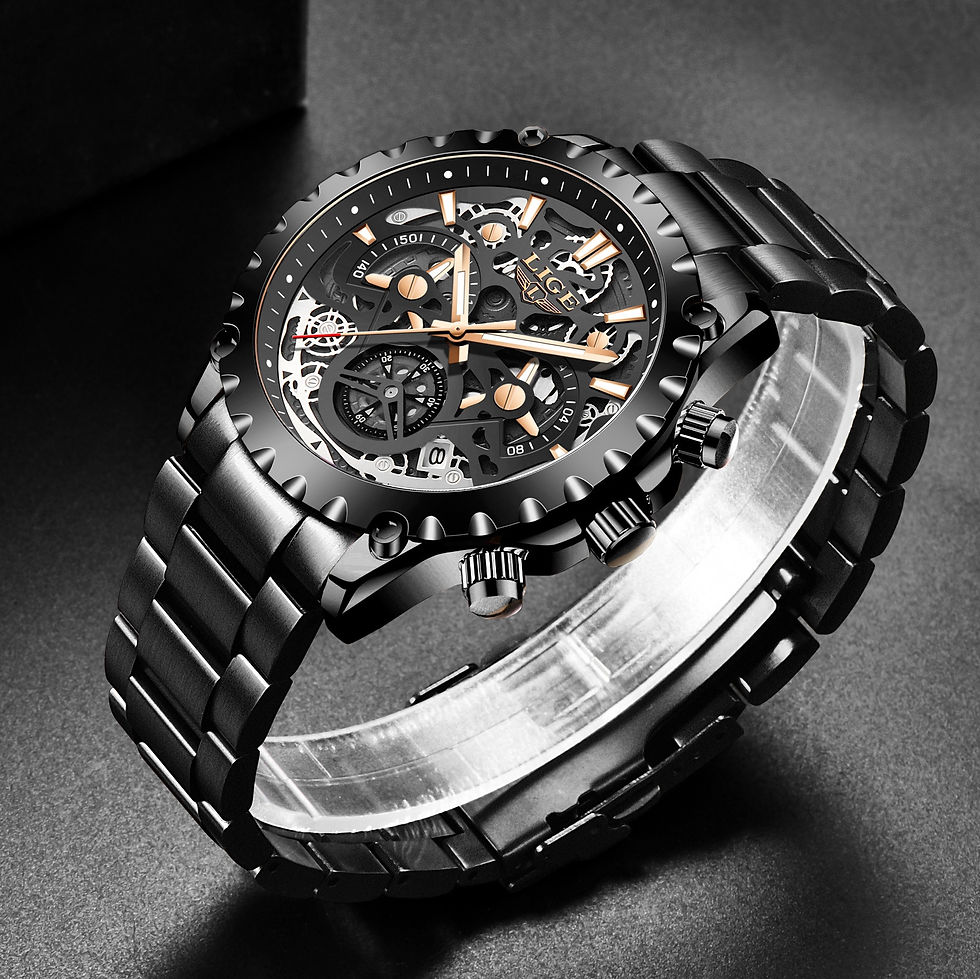 Thumbnail: LIGE 2022 Stainless Steel Hollow Mens Watches Top Brand Sport Waterproof Quartz
