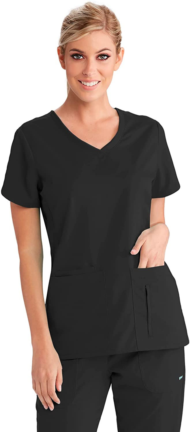 Thumbnail: BARCO Grey's Anatomy Women's Cora Top, Crossover V-Neck Medical Scrub Top w/ 4 