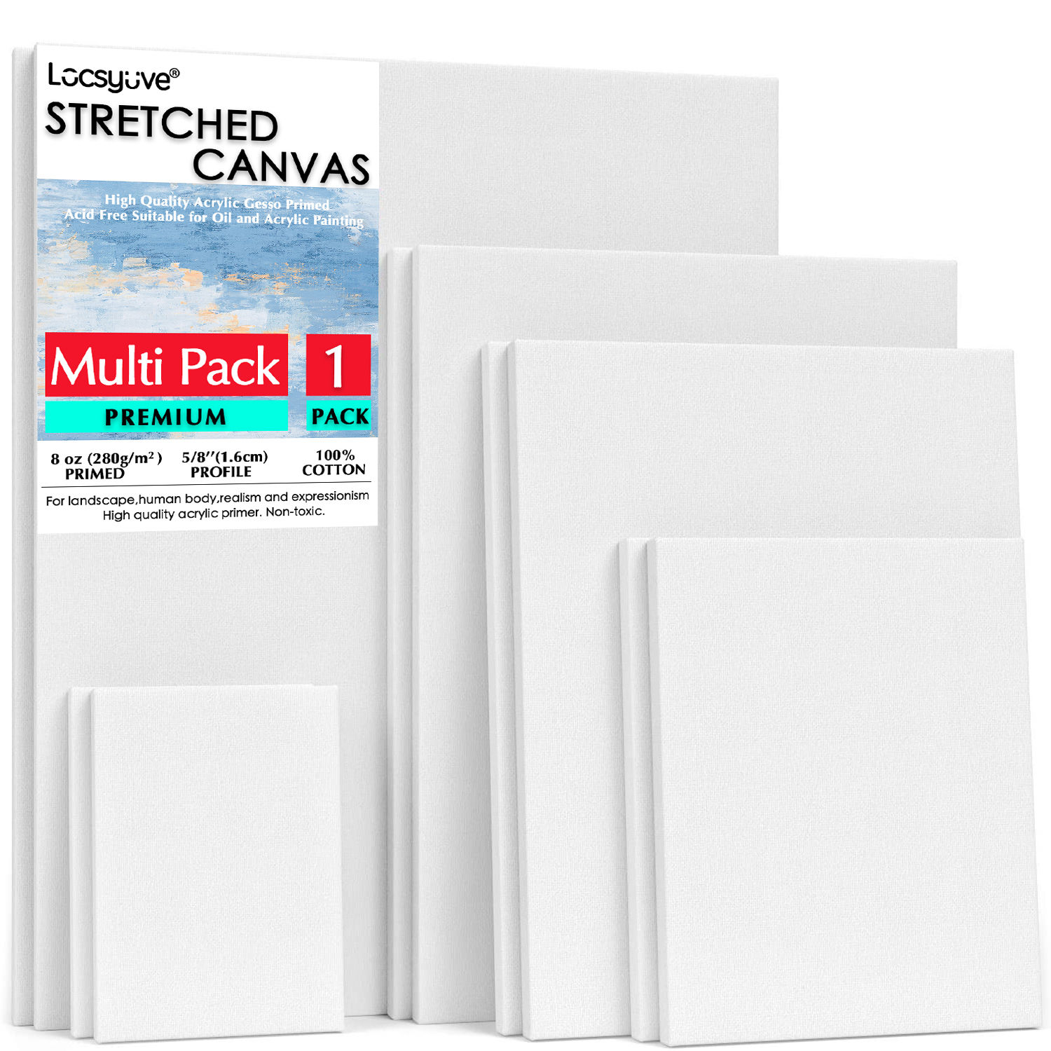 Paint Canvas for Painting, Stretched Canvas 100% Cotton Primed 