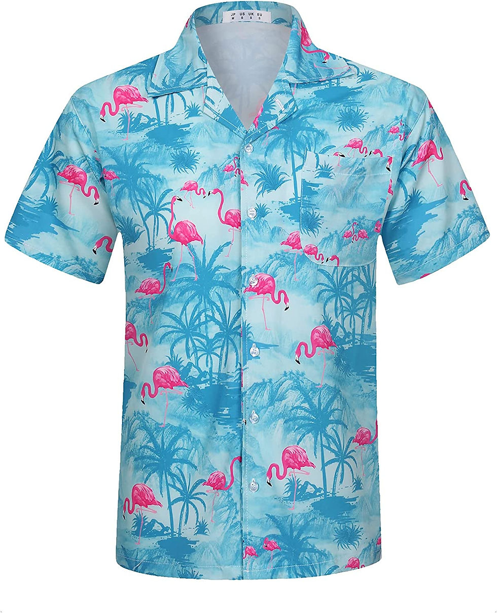 Miniature : ELETOP Men's Hawaiian Shirt Quick Dry Tropical Aloha Shirts Short Sleeve Beach 