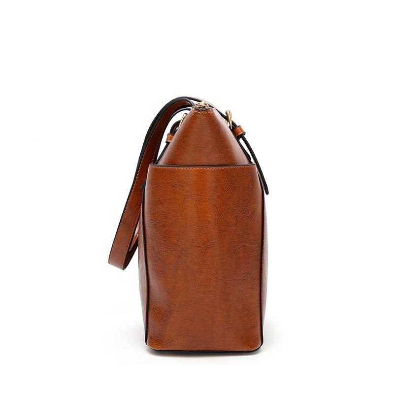Thumbnail: Custom Ladies Large Luxury Work PU Brown Leather Tote Laptop Handbag Women Shou
