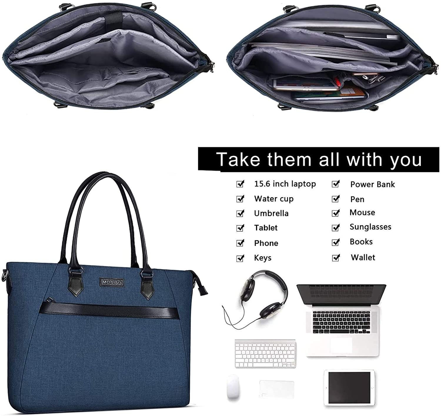 MOSISO Laptop Tote Bag (17-17.3 inch) with Front Trapezoid Pocket, Deep Teal