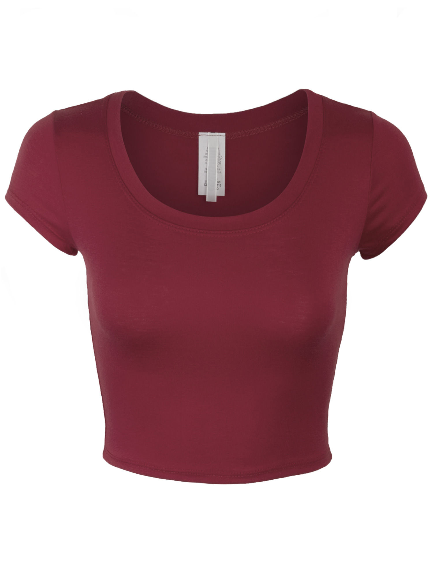 KOGMO Womens Short Sleeve Crop Top Solid Round Neck T Shirt