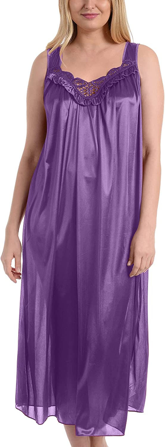 Thumbnail: EZI Women's Satin Silk Sleeveless Lingerie Long Nightgowns