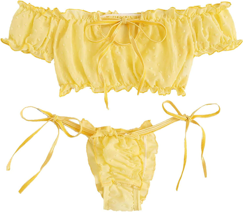 Thumbnail: SheIn Women's Self Tie Ruffle Trim Dobby Mesh Lingerie Set Sexy Bra and Panty